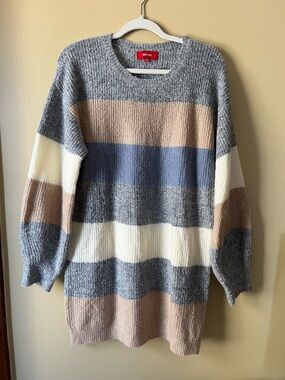 Sweater Mini Dress in Gray, Cream & Tan Stripes